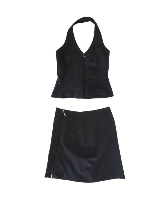 Enszmble set tailleur y2k top dos nu tzchwear glam cute vintage mini jupe 