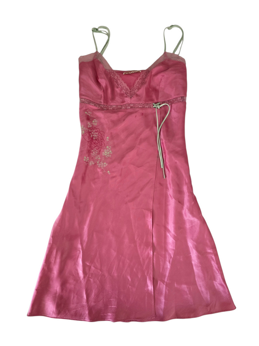 2000s vintage coquette fairy lace pink satin dress