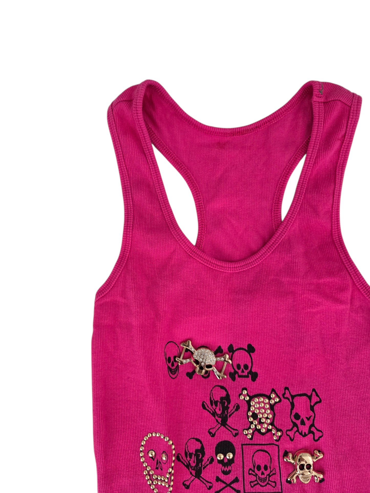 2000s vintage emo studded printed skull pink ribbed top