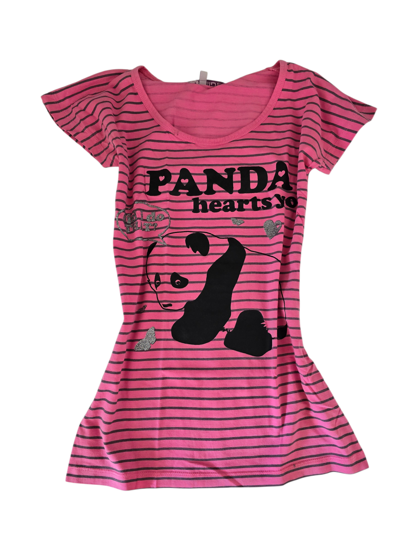 2000s vintage indie sleaze striped panda pink tshirt