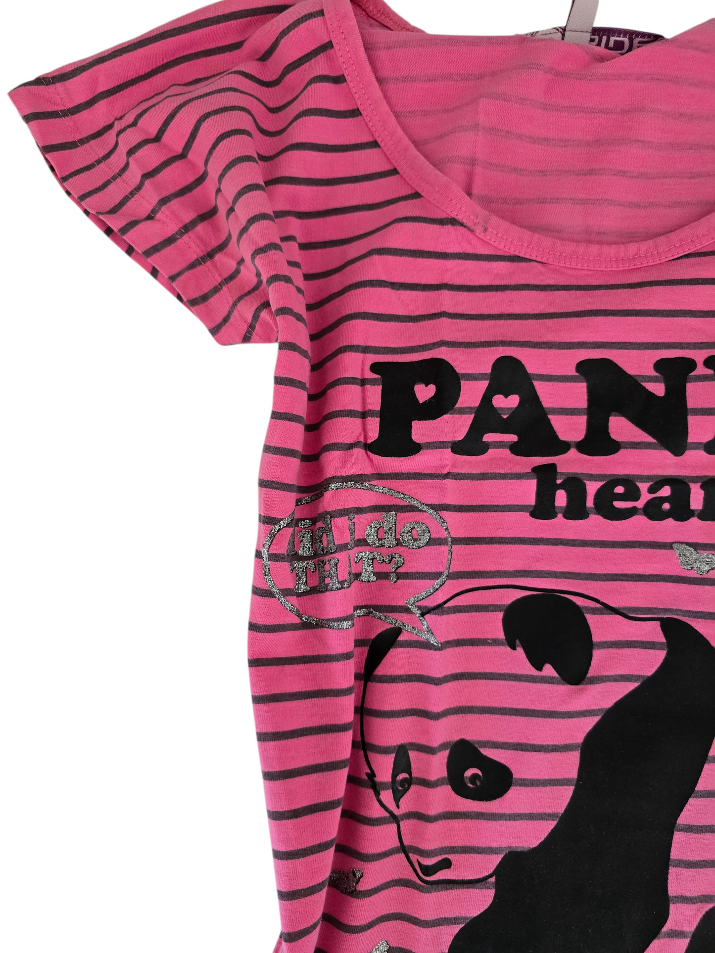 2000s vintage indie sleaze striped panda pink tshirt