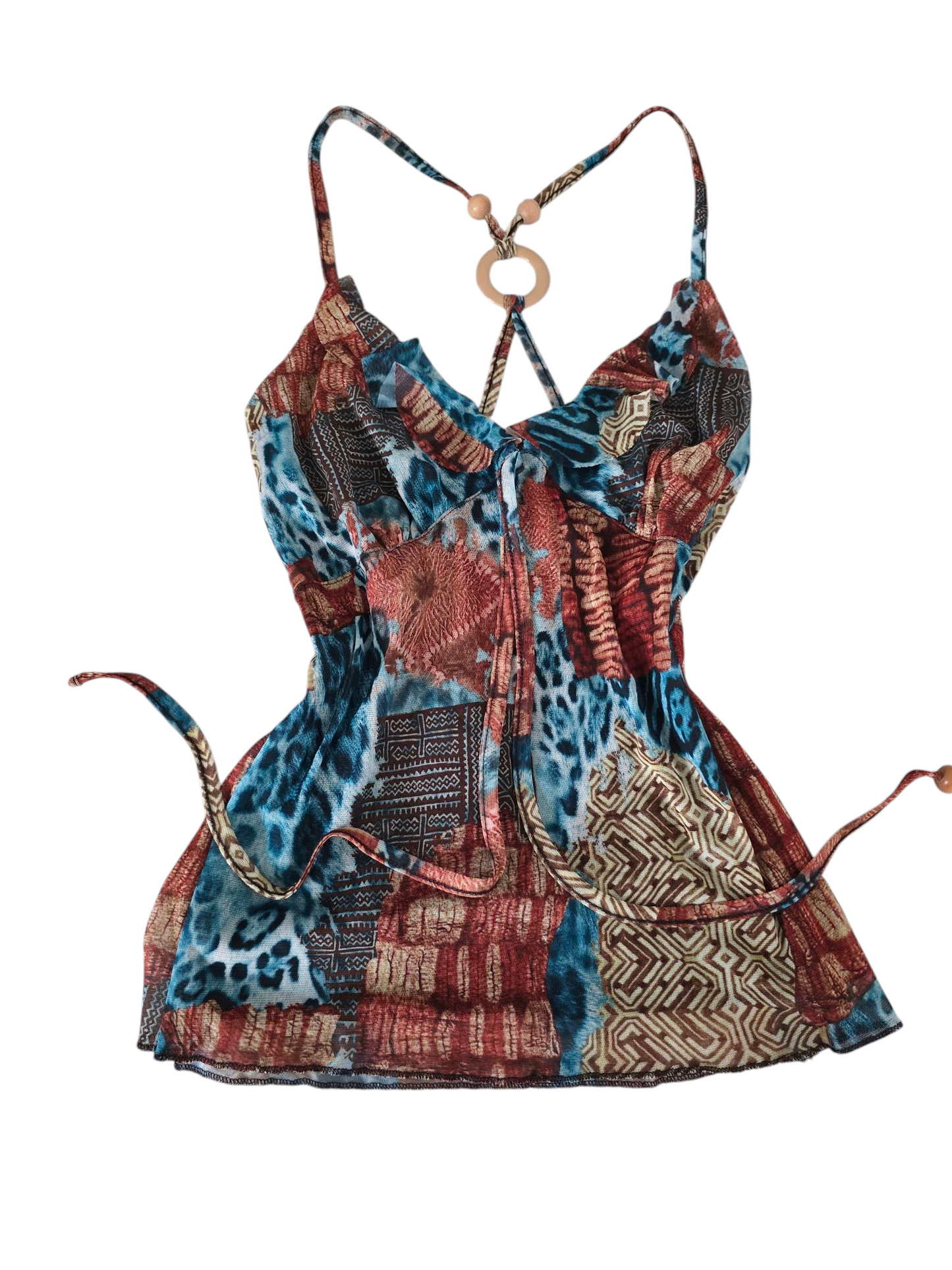 Y2k vintage bohemian asymmetric ibiza halter neck top