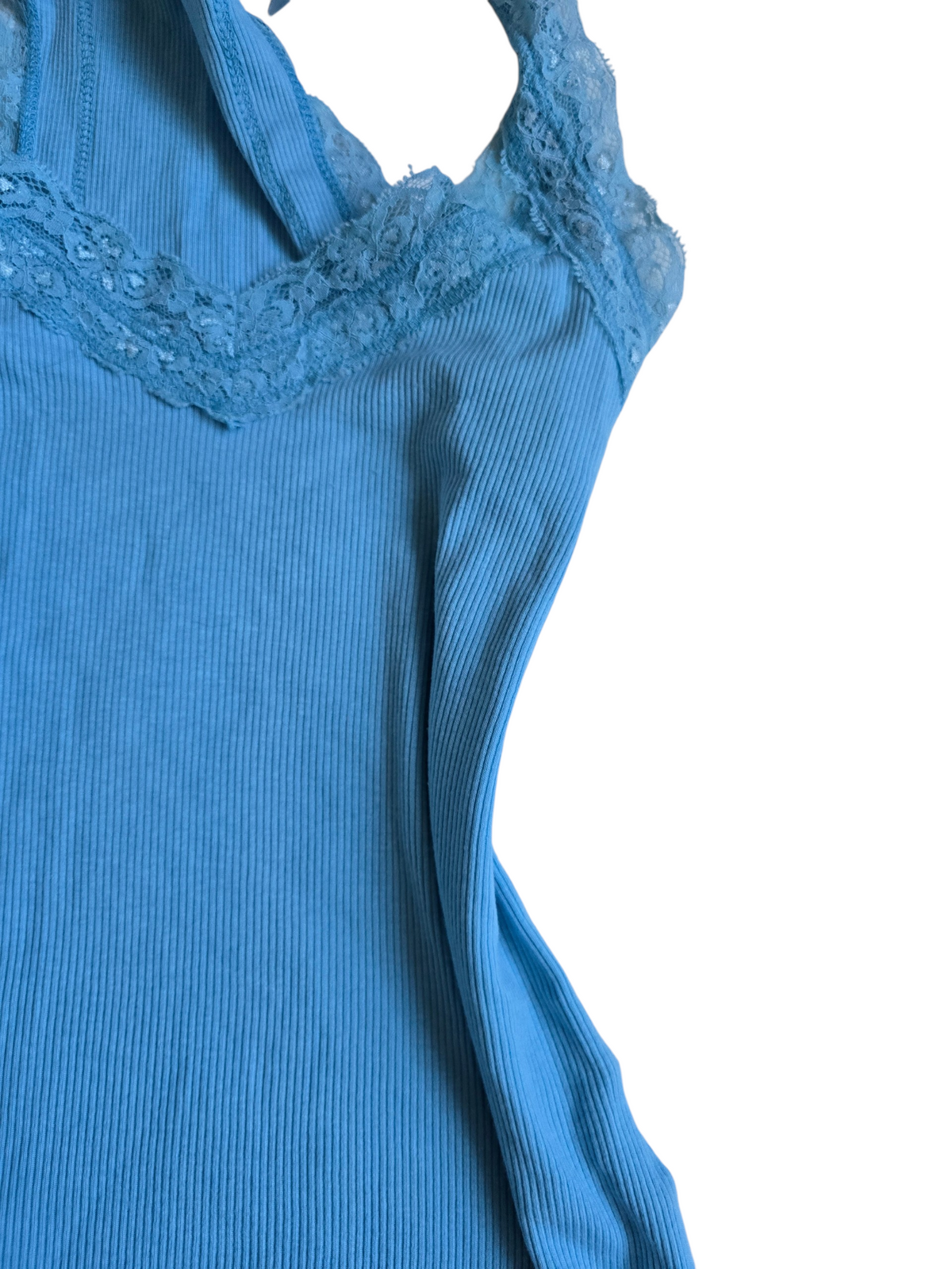 2000s vintage blue ribbed lace top
