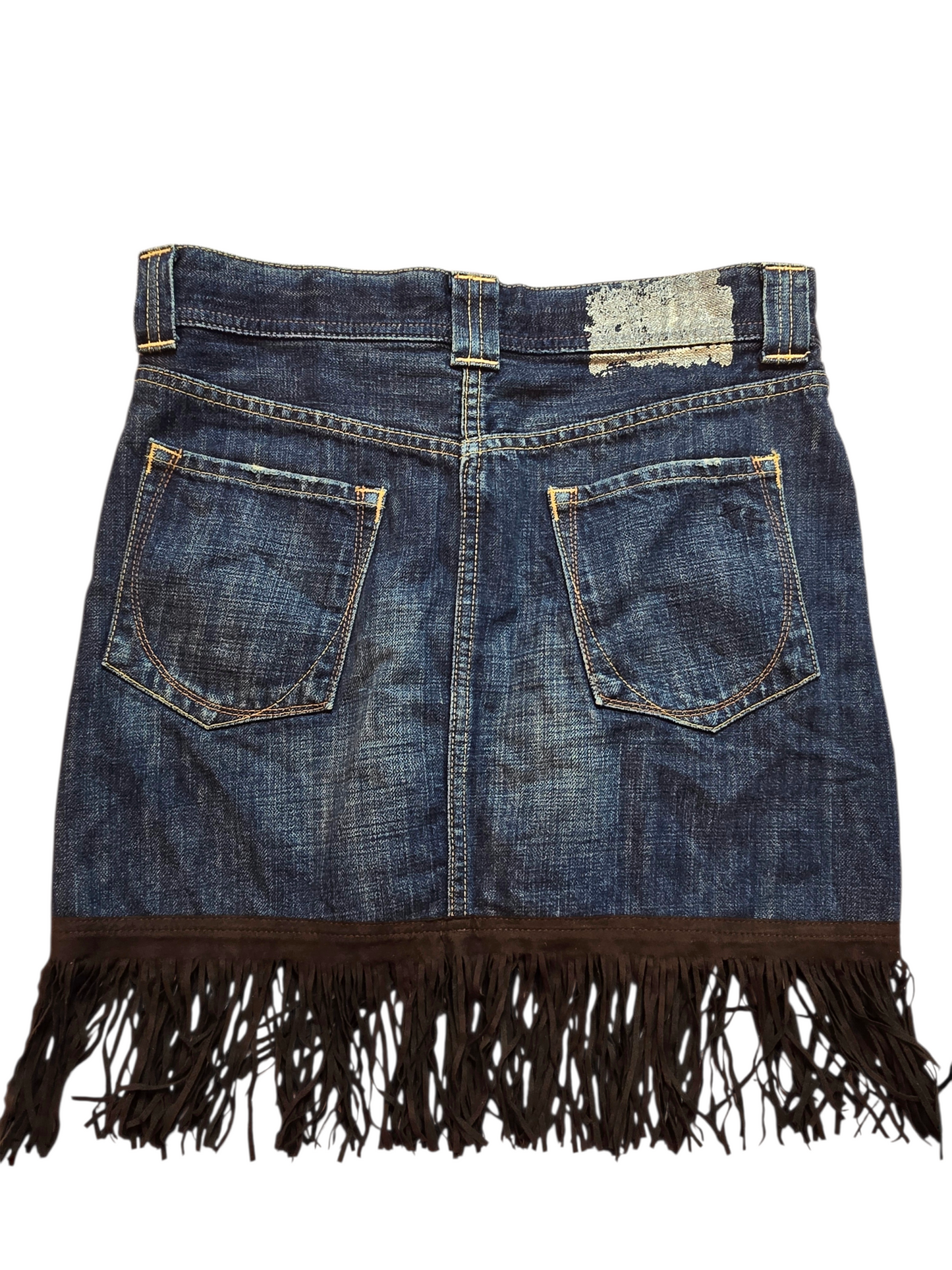 00s japan vintage denim cowgirl fringes skirt - zimfriperie
