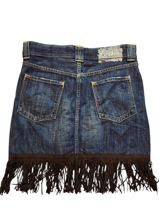 00s japan vintage denim cowgirl fringes skirt - zimfriperie