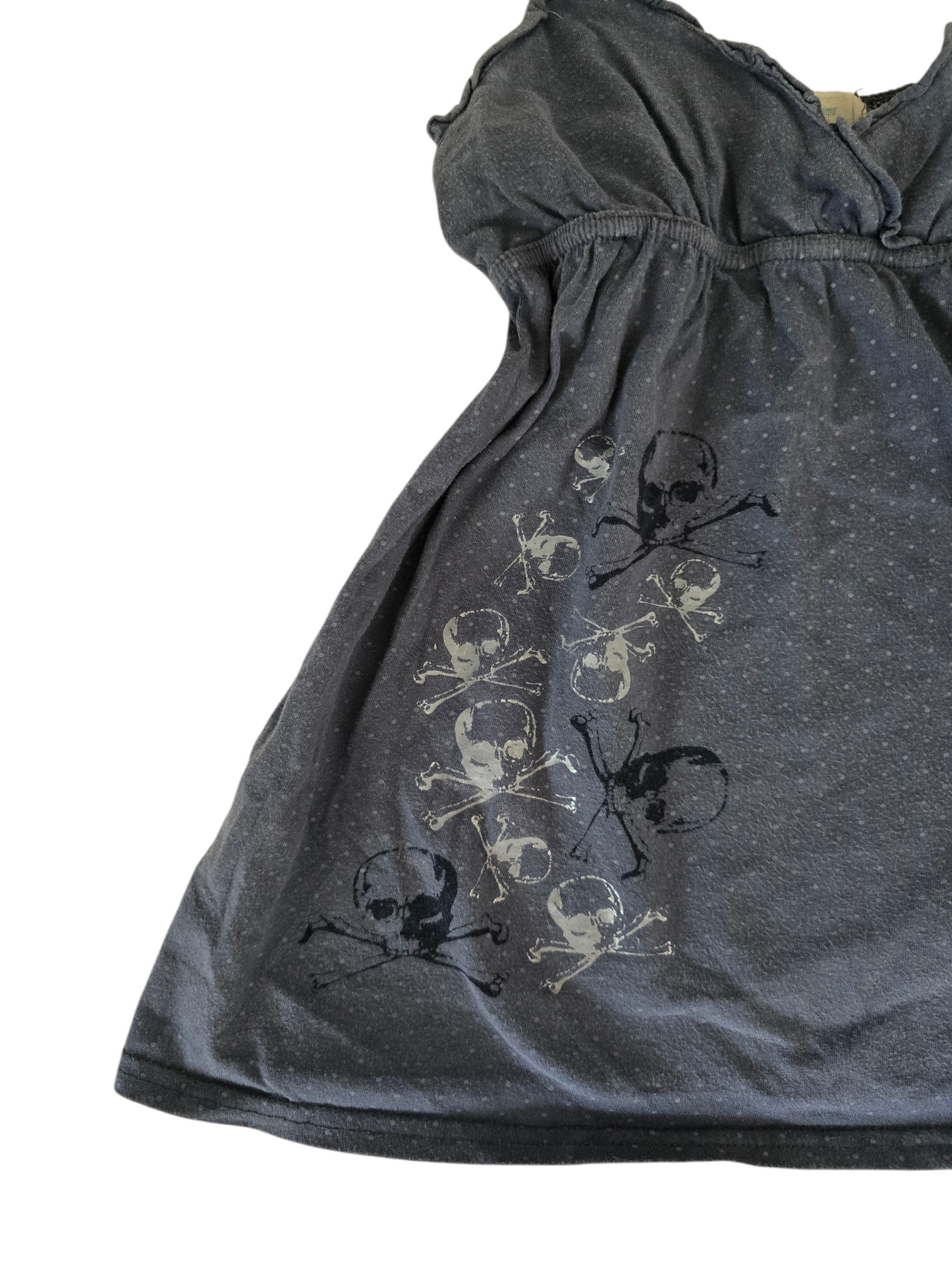 2000s vintage softgrunge skull polka dots babydoll top