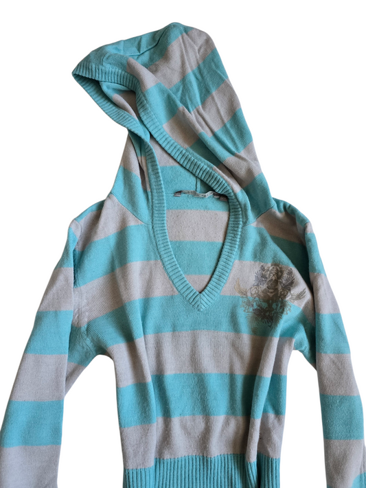 2000s vintage striped knit teal sweater