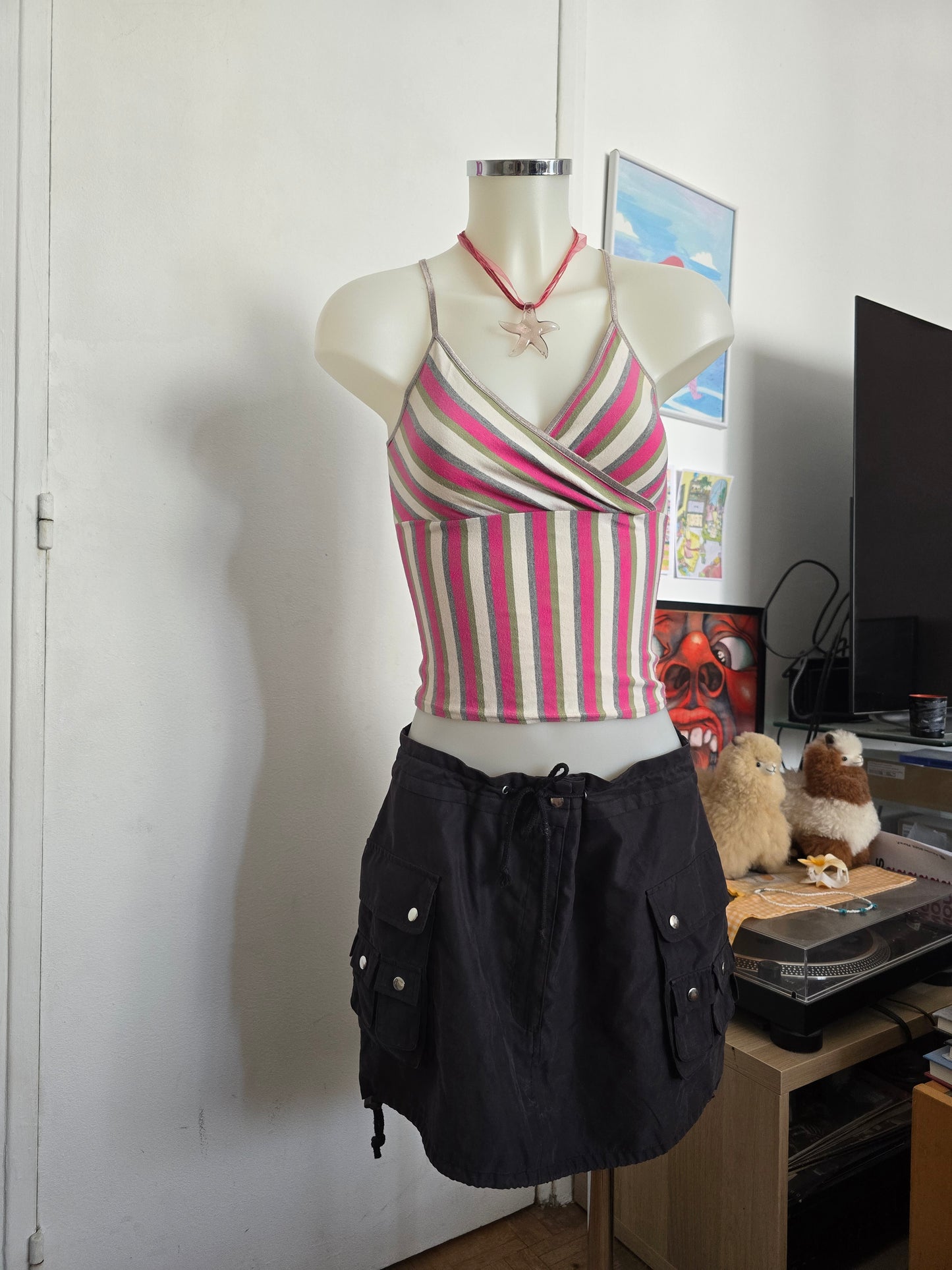 Y2k vintage striped pink backless top