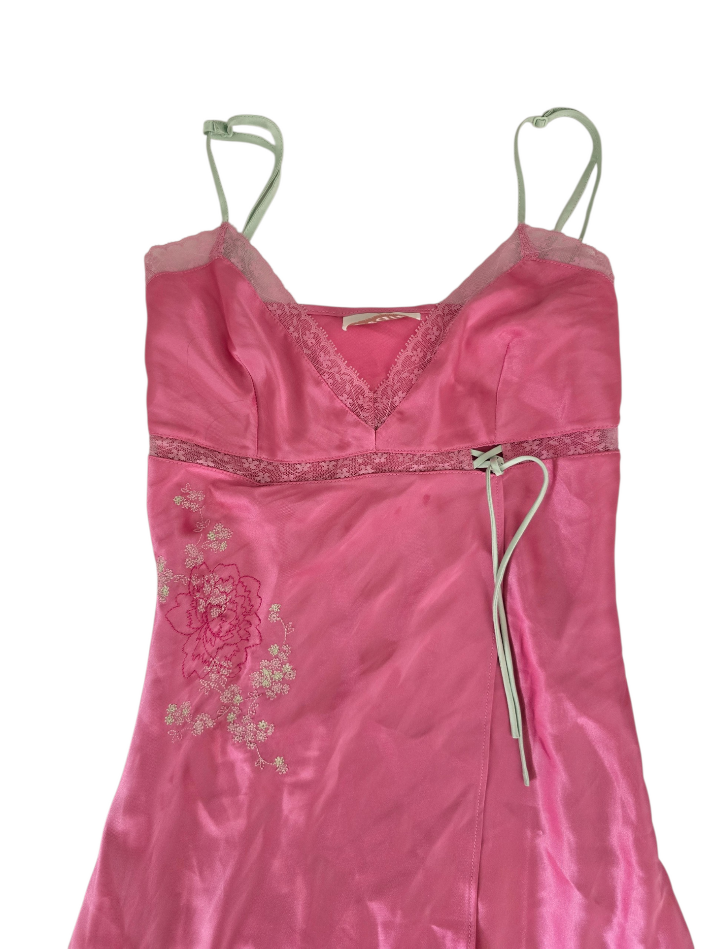 2000s vintage coquette fairy lace pink satin dress