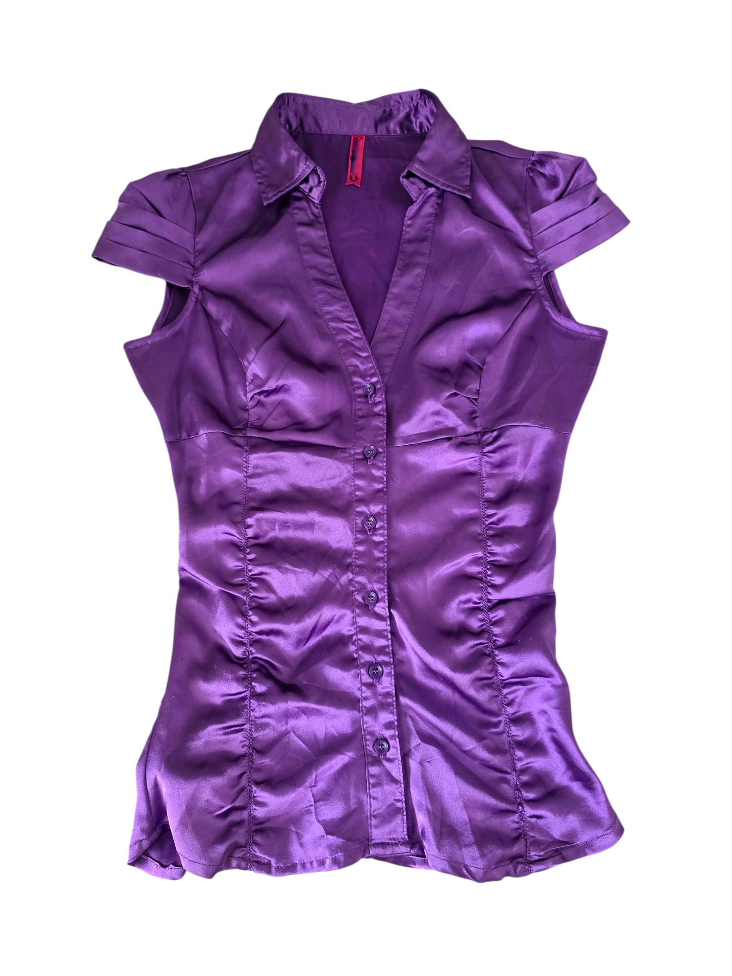 90s vintage flirty office satin fitted button down blouse