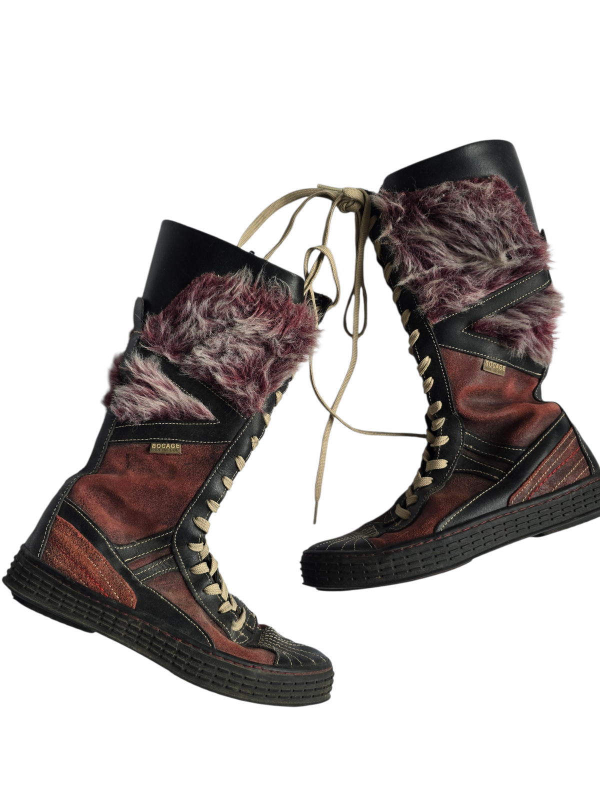2000s softgrunge lace up fake fur boots