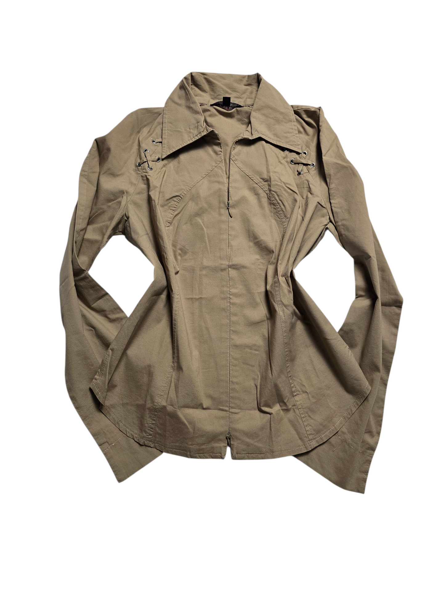 90s vintage office lace up double zip shirt