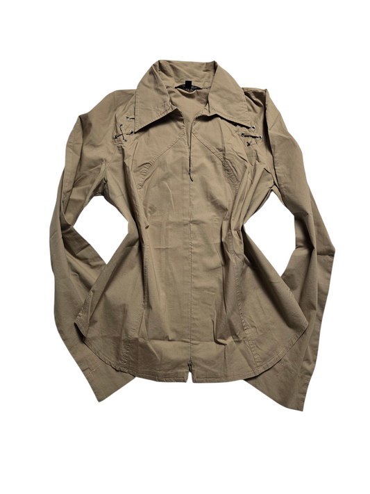 90s vintage office lace up double zip shirt
