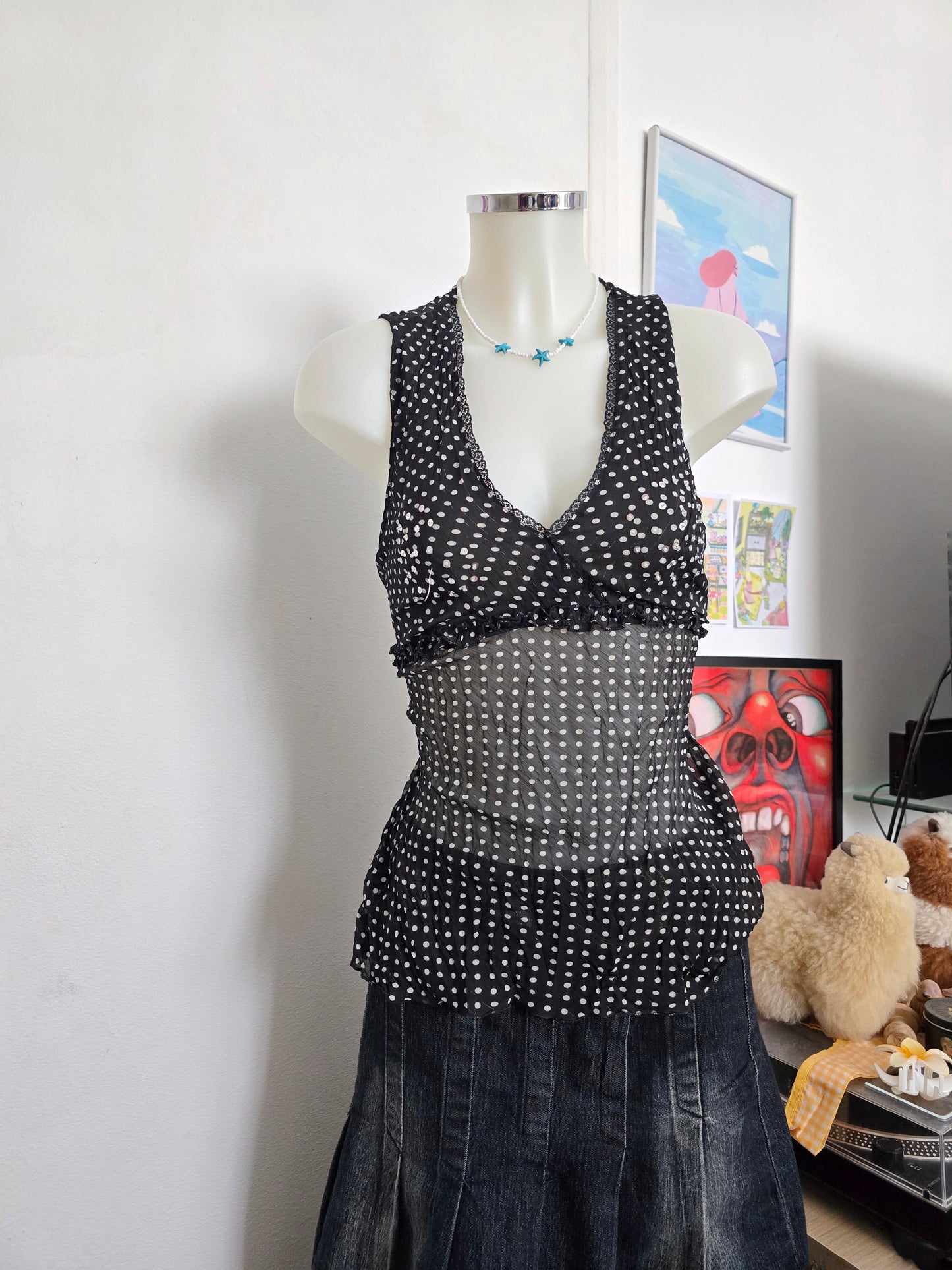 00s vintage downtown girl polka dots babydoll top