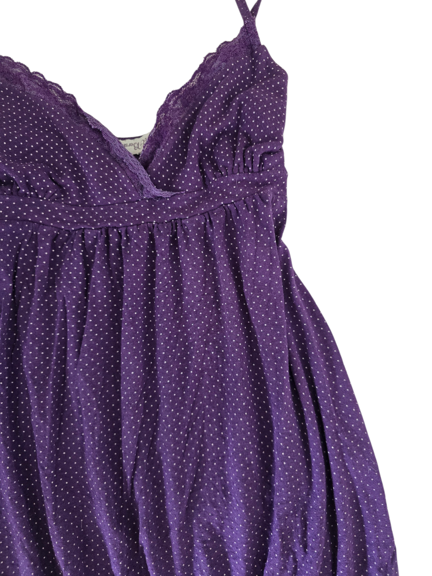 2000s vintage whimsy twee polka dots purple babydoll top