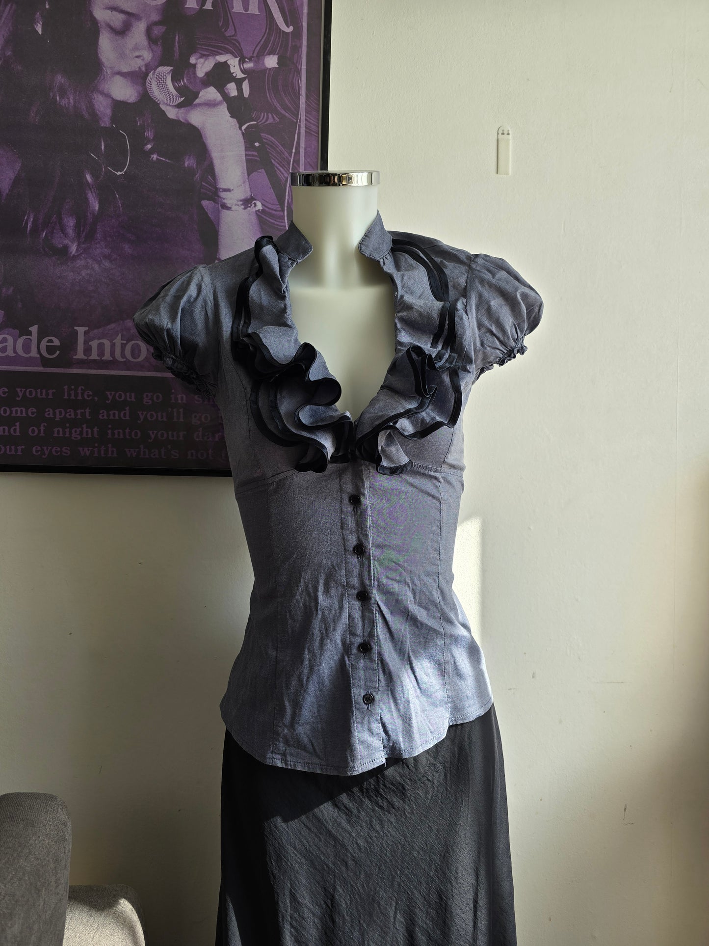 90s vintage office ruffled shirt