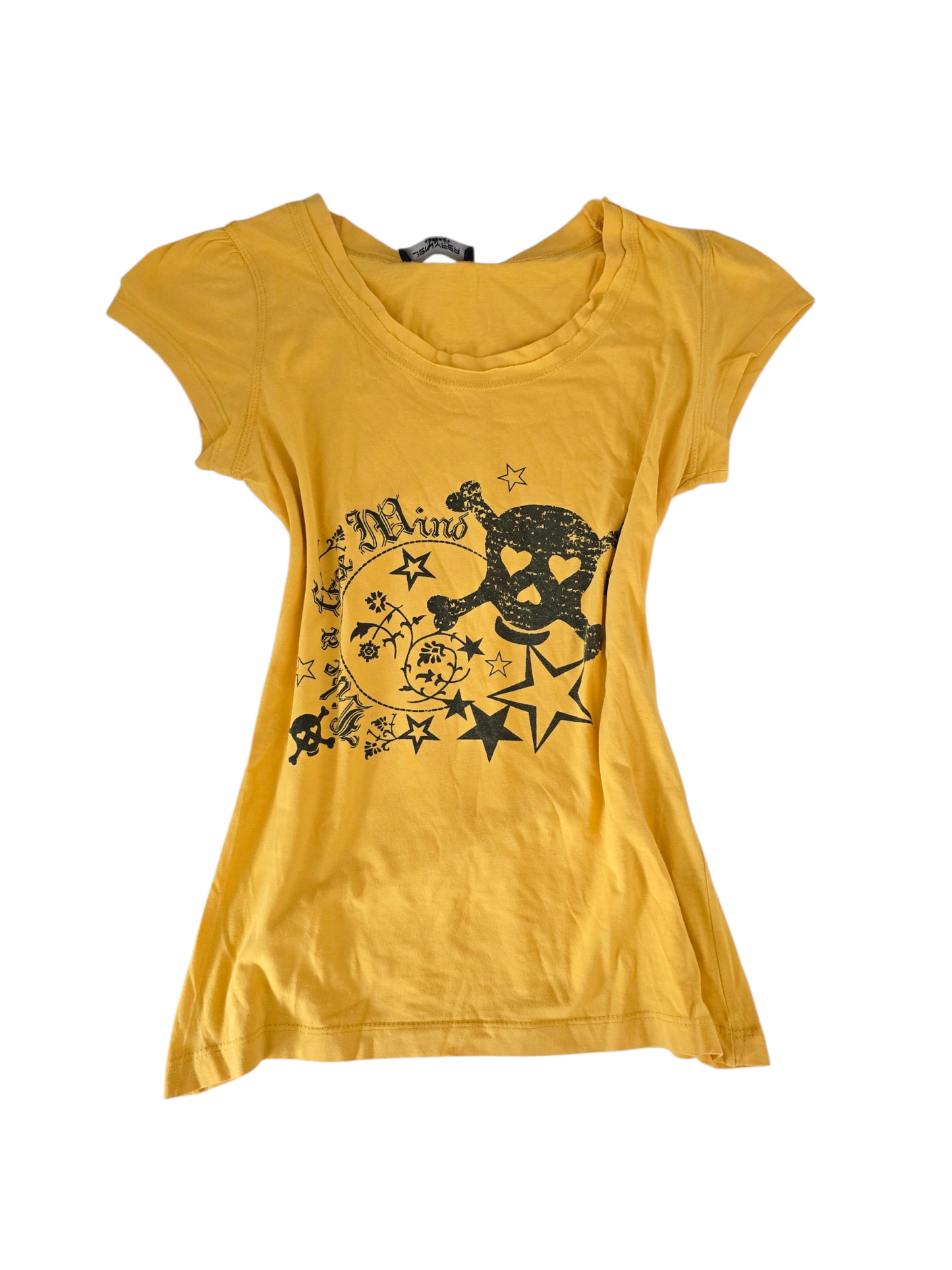 00s vintage emo yellow printed skull top - zimfriperie