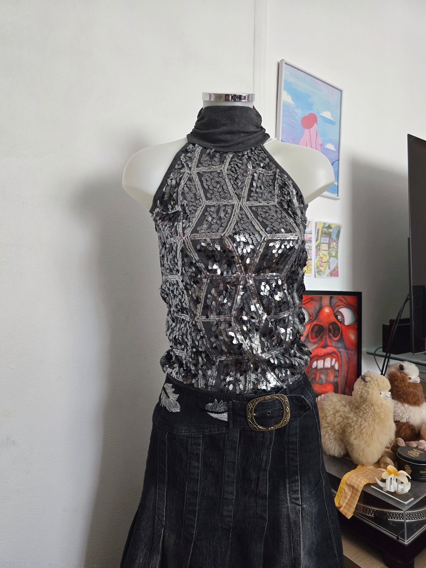 Y2k vintage indie sleaze sequin top