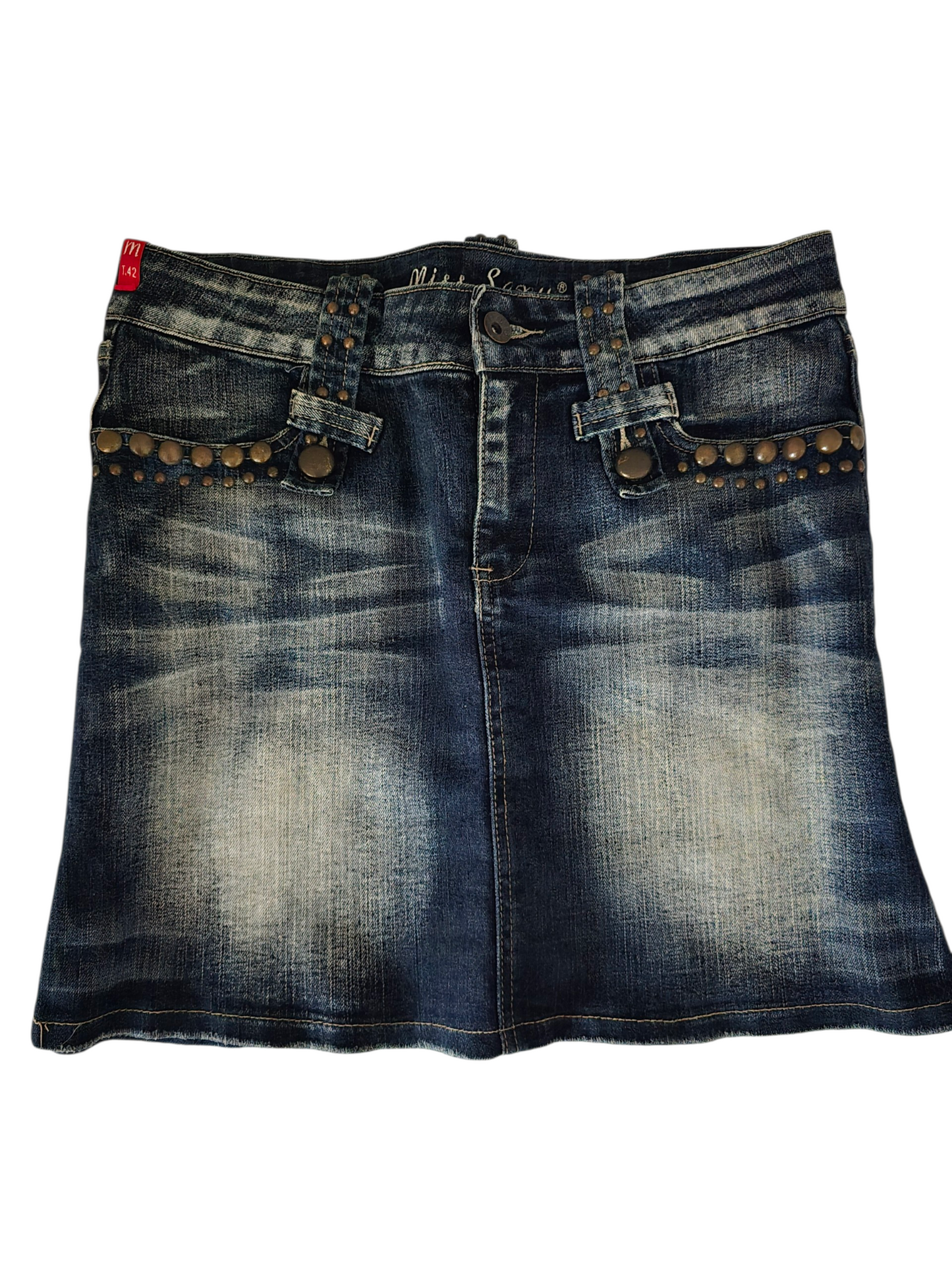 2000s vintage denim cowgirl boho studded skirt