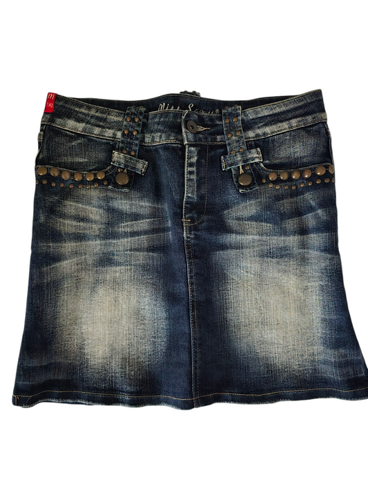 2000s vintage denim cowgirl boho studded skirt