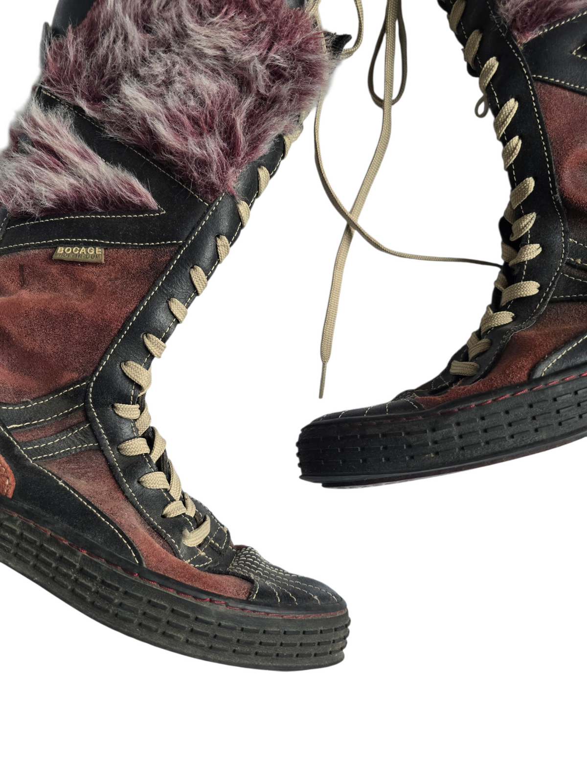 2000s softgrunge lace up fake fur boots