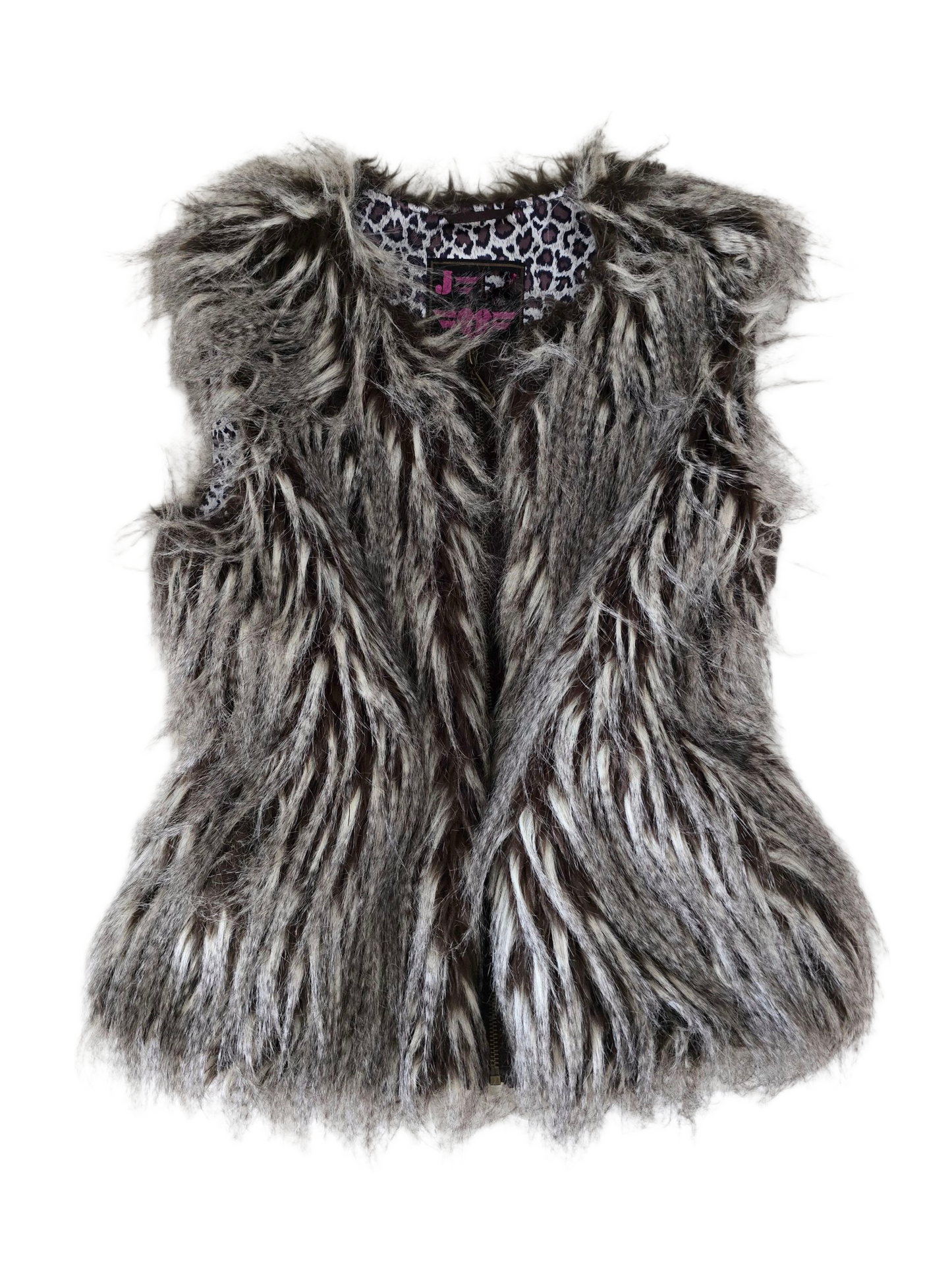 00s vintage indie sleaze faux fur sleeveless zip jacket