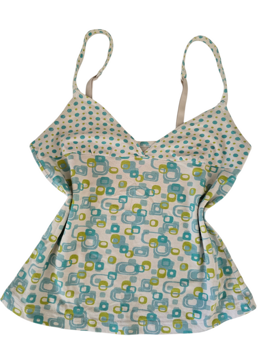 2000s vintage teal abstract pattern babydoll short cami top