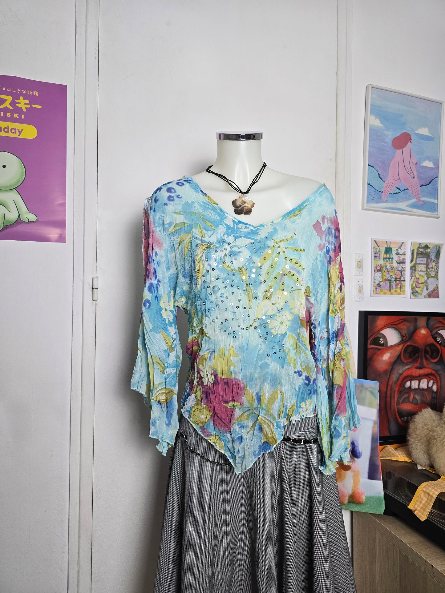 Y2k vintage fairy summer sequin asymetric top