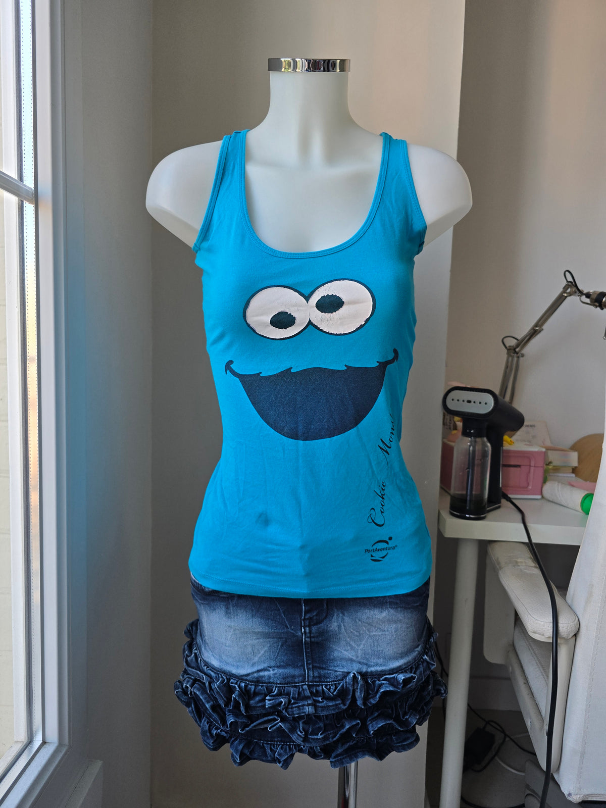 2010s vintage swag blue printed cookie monster top