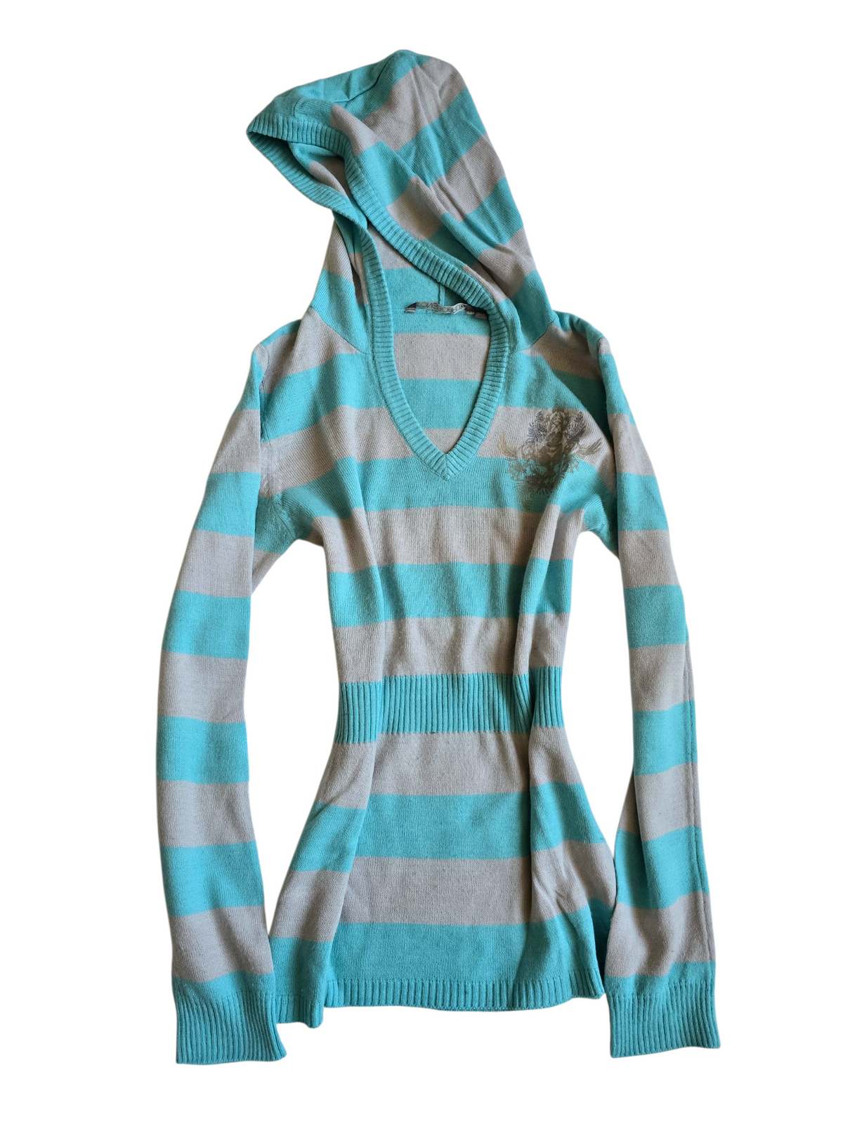 2000s vintage striped knit teal sweater