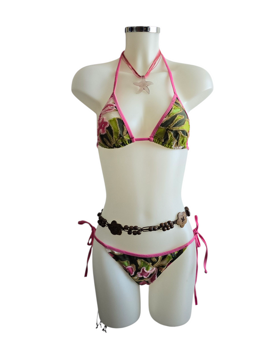 Y2k ibiza sequin pearl flowers swimsuit bikini
