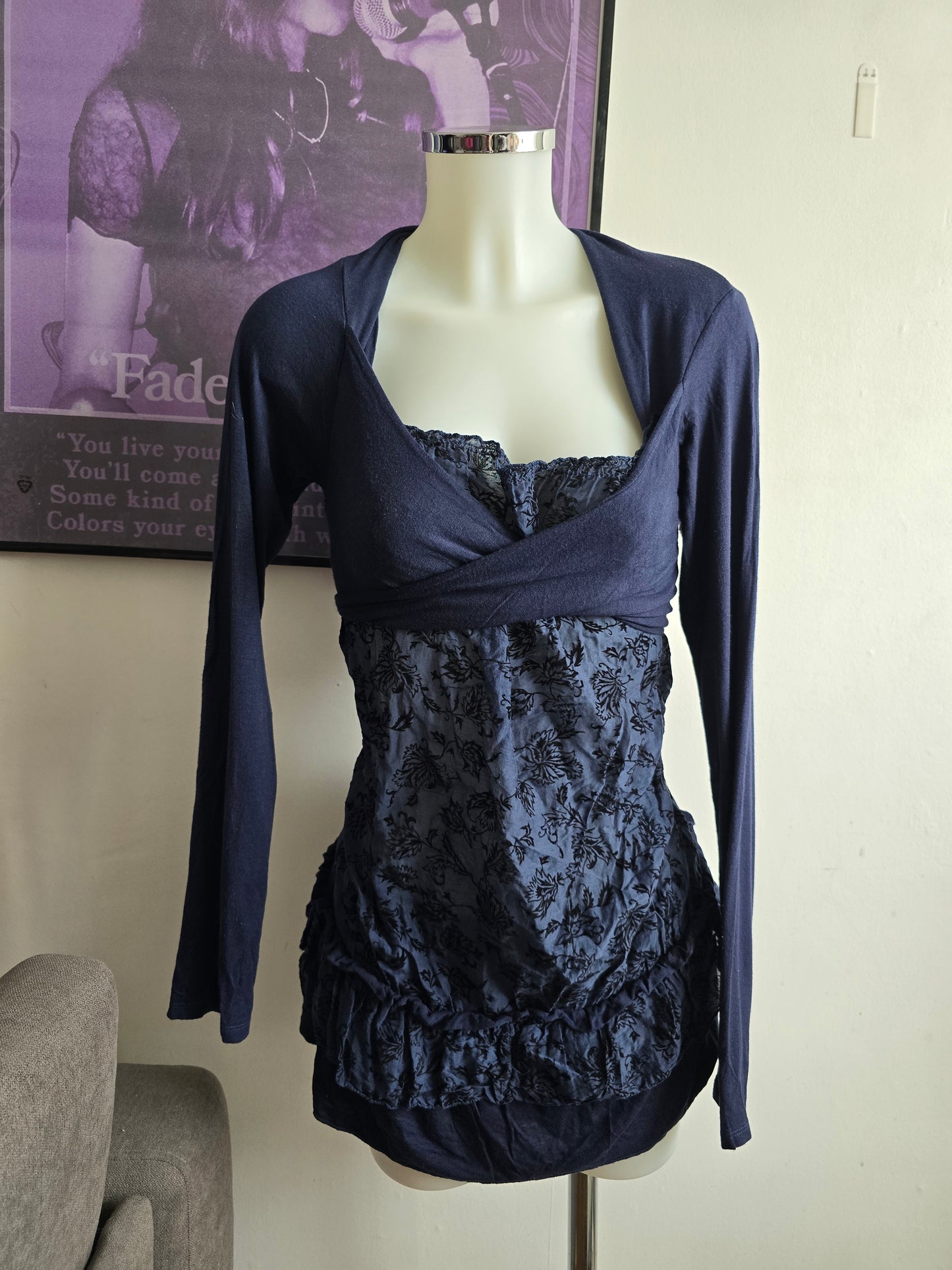 2000s vintage whimsy velvet babydoll dress
