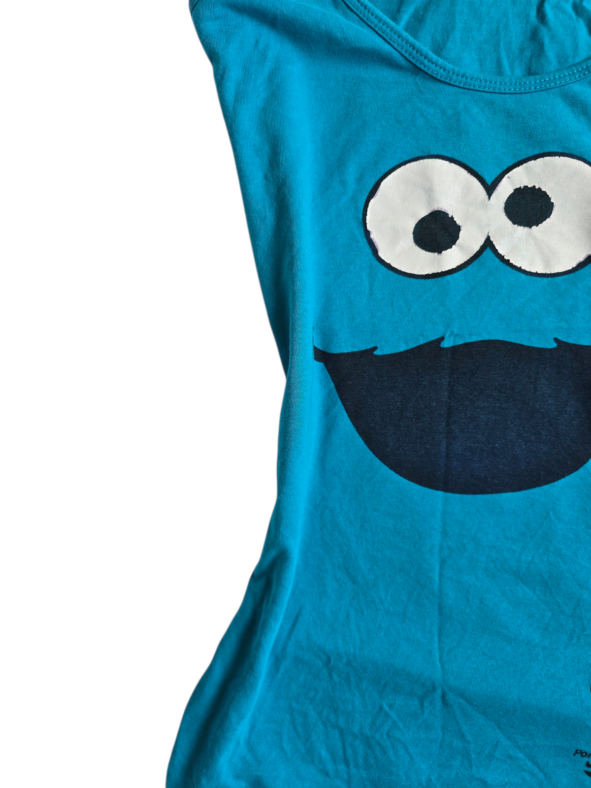 2010s vintage swag blue printed cookie monster top