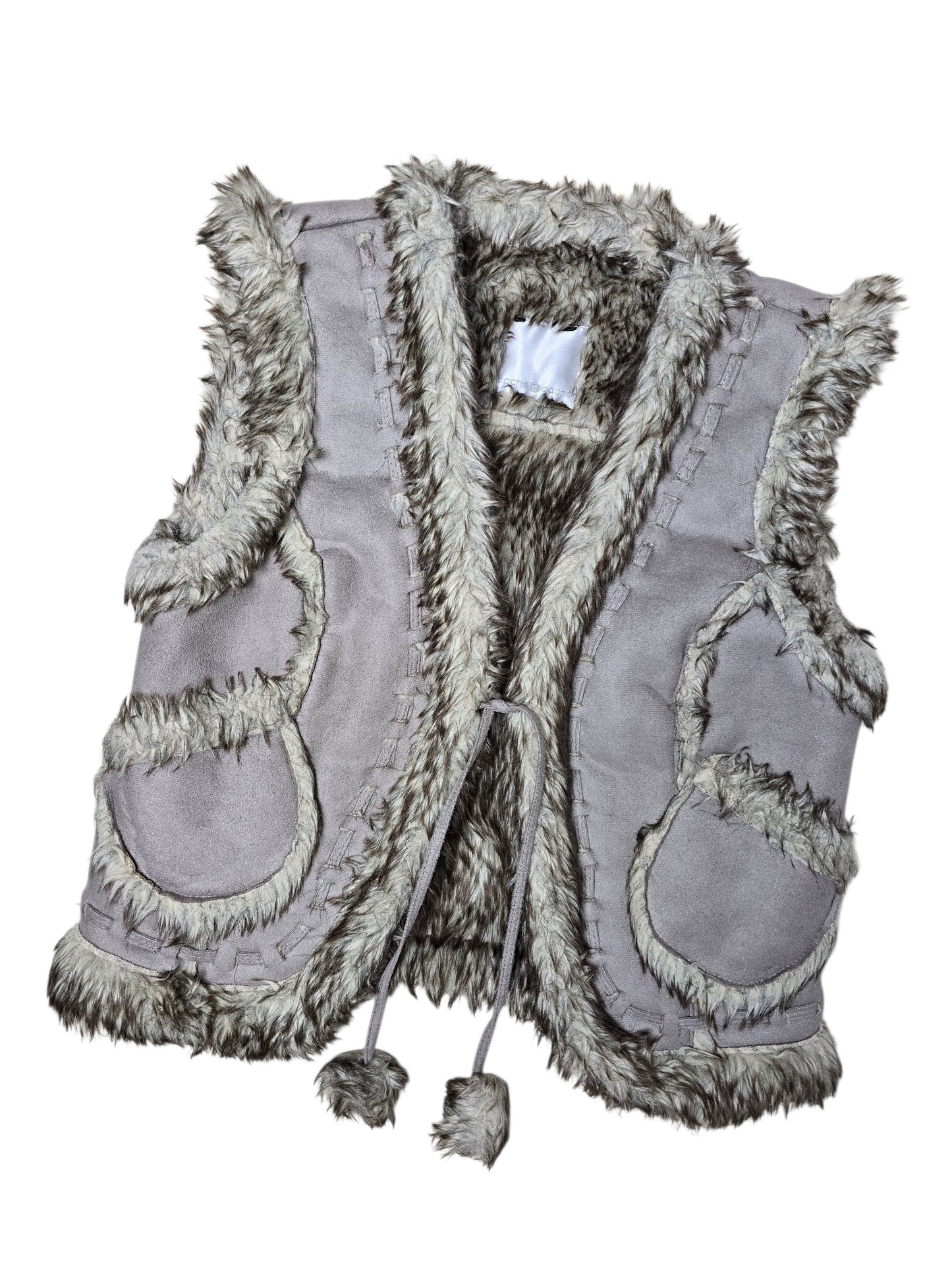 00s vintage boho faux fur sleeveless jacket