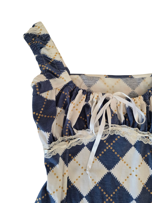 00s vintage coquette milkmaid jacquard top