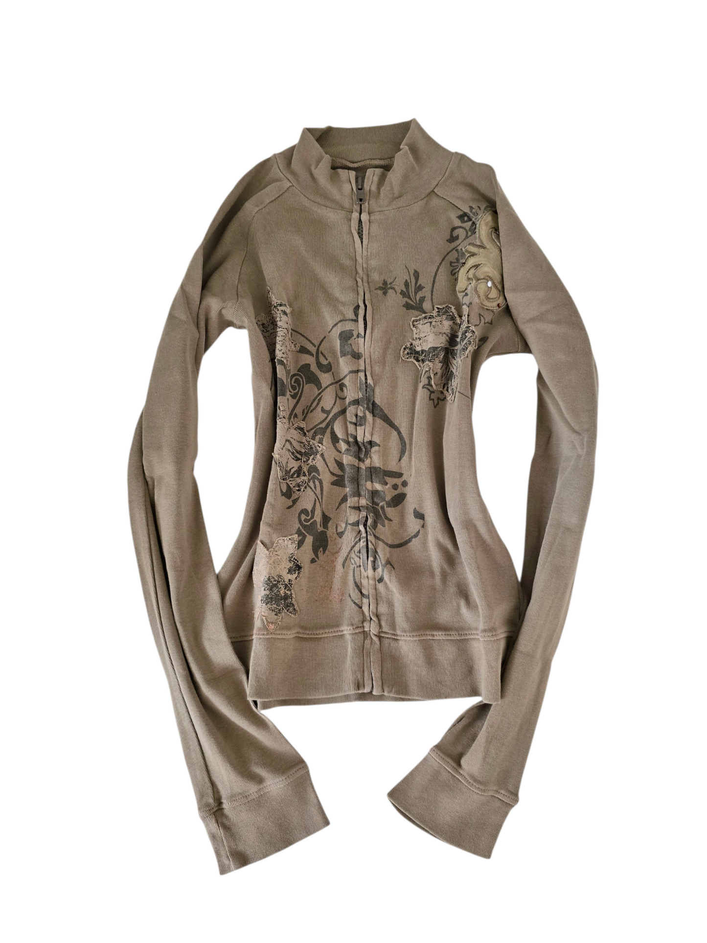 2000s vintage softgrunge rhinestone fitted zip sweater - zimfriperie