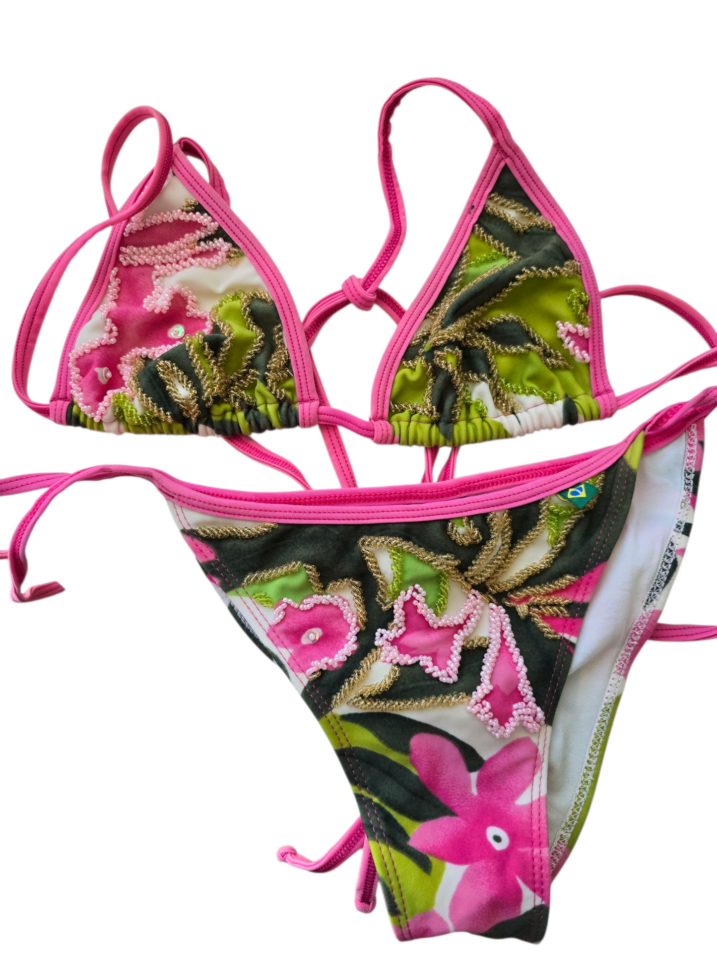 Y2k ibiza sequin pearl flowers swimsuit bikini