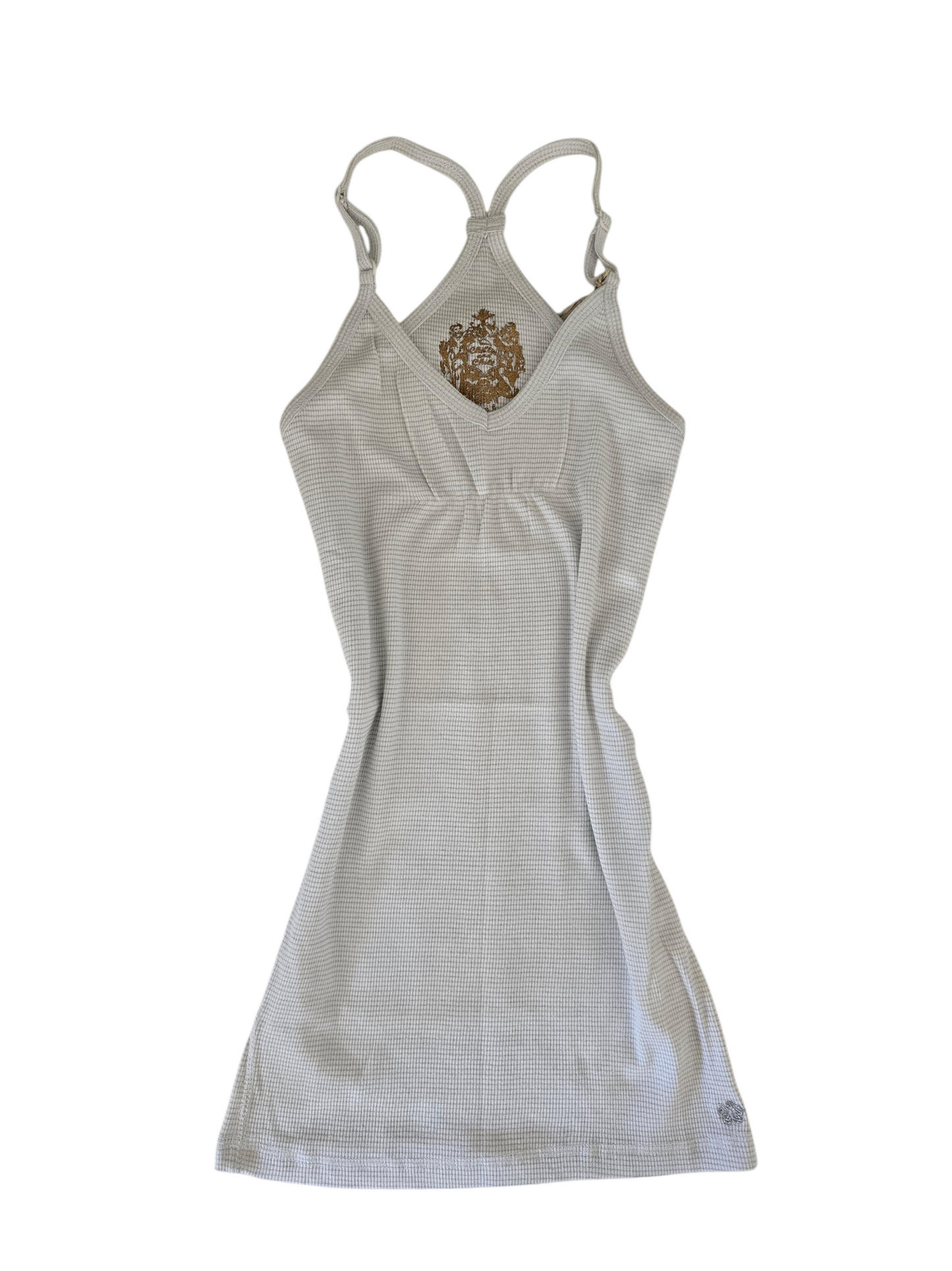 2000s vintage coquette white and grey shinny fitted cami top