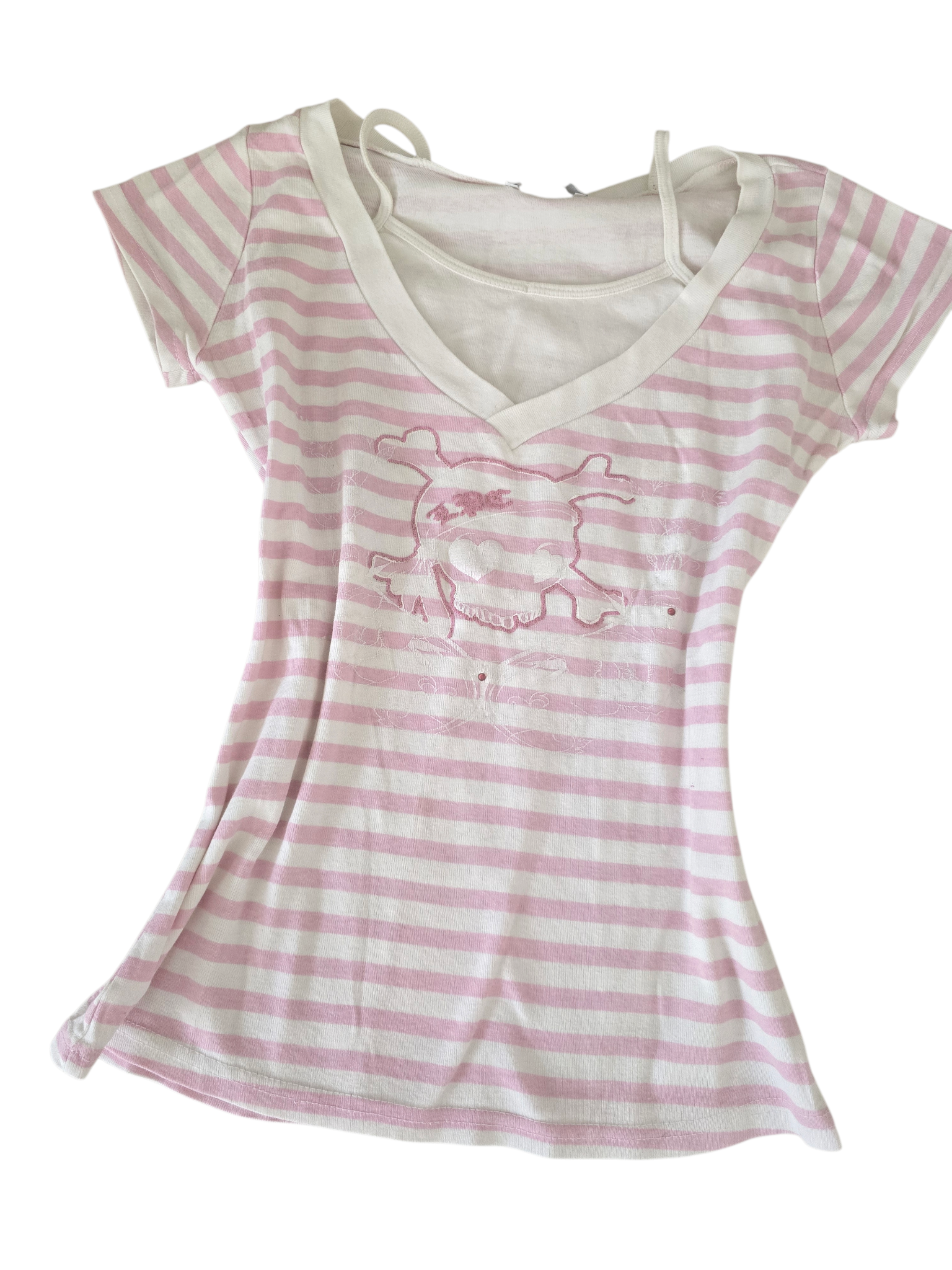 00s vintage emo pink striped skull top - zimfriperie
