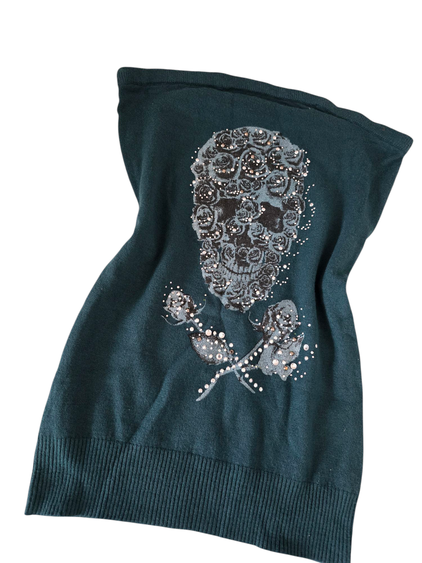 Y2k vintage indiesleaze rhinestone skull off shoulder top