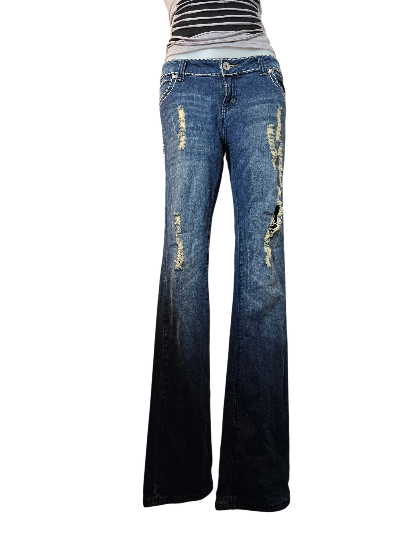 00s vintage coquette distressed denim bootcut pants