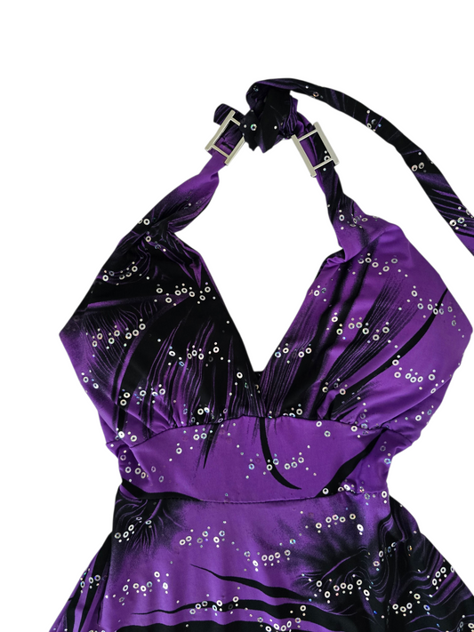 2000s vintage mcbling sequin purple halter top - zimfriperie