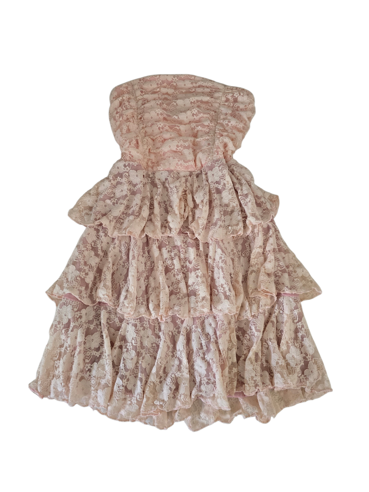 2000s vintage coquette lace ruffle strapless dress - zimfriperie