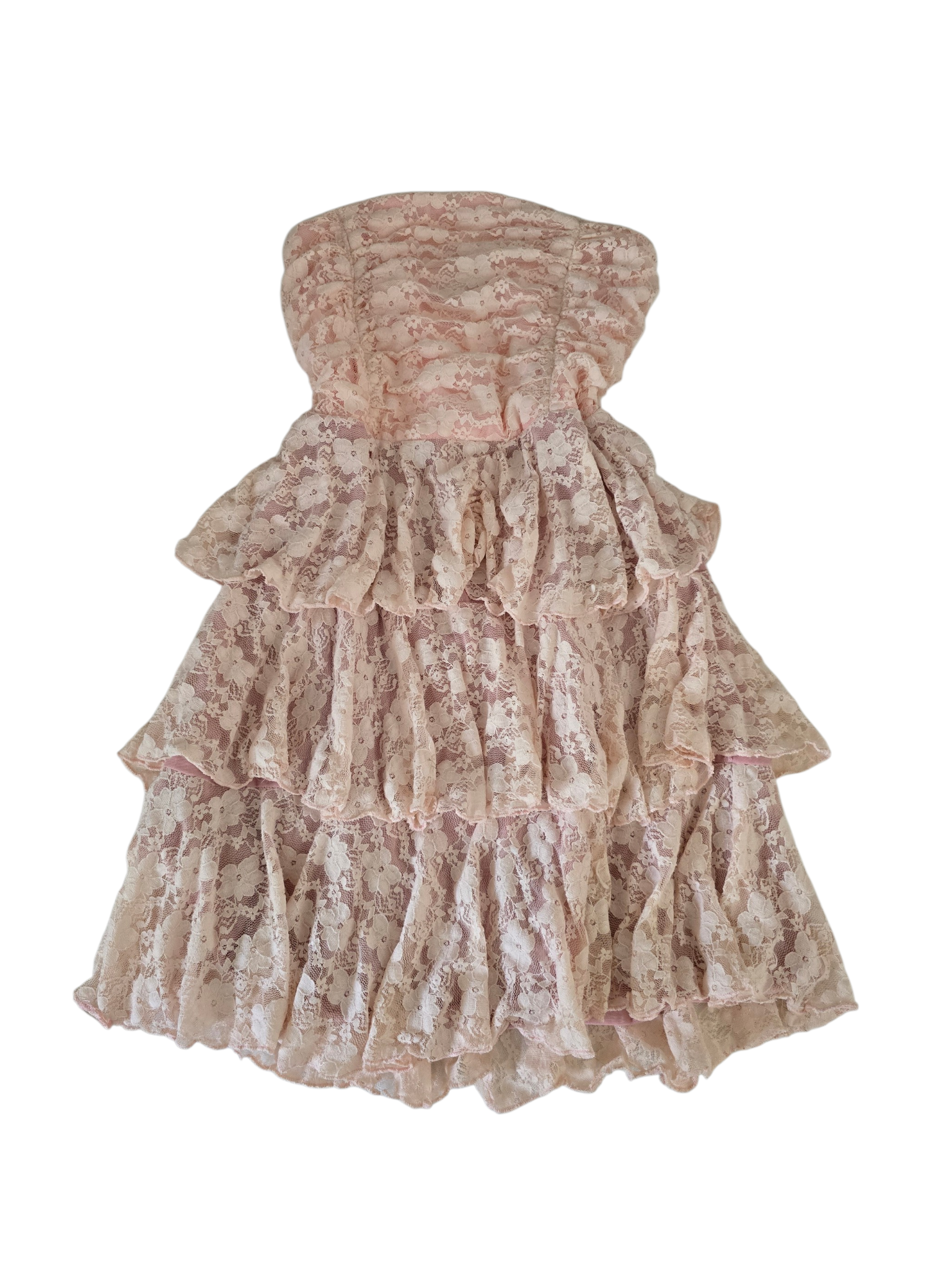 2000s vintage coquette lace ruffle strapless dress - zimfriperie