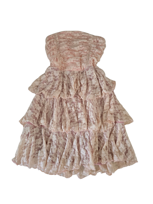2000s vintage coquette lace ruffle strapless dress - zimfriperie