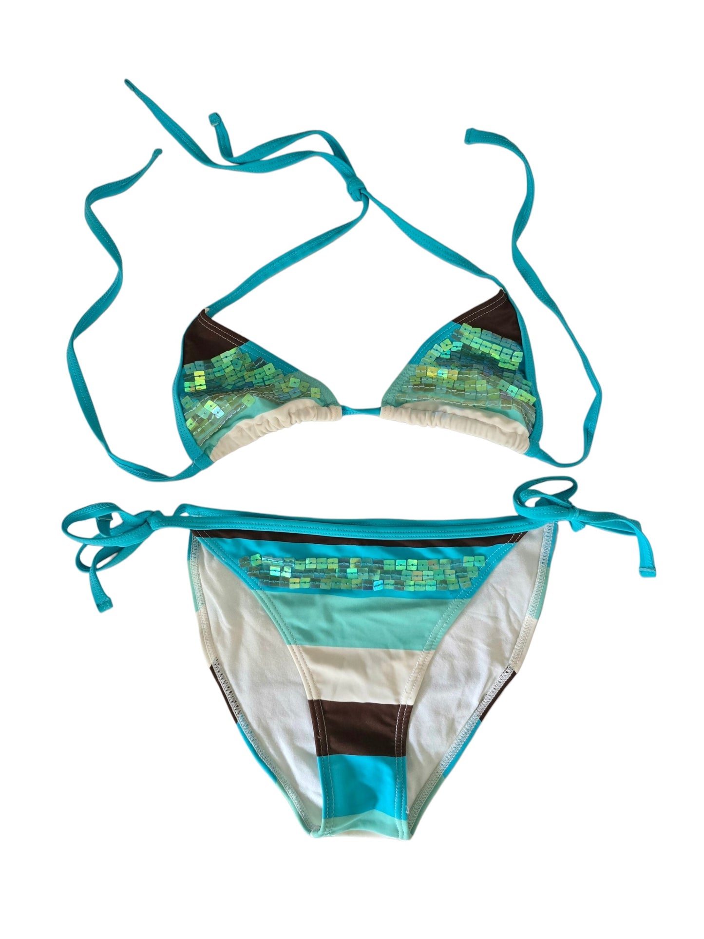 2000s vintage indie sleaze striped sequins bikini