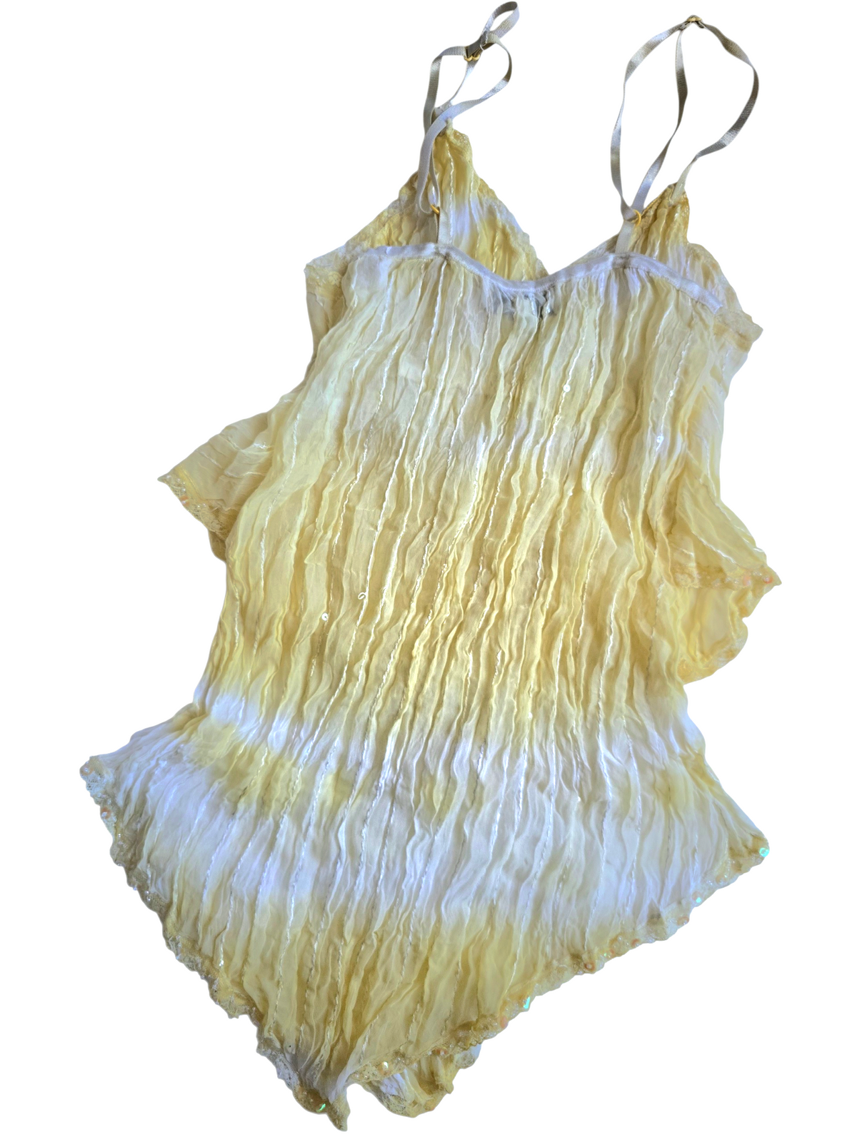 2000s vintage fairy sequins babydoll yellow top