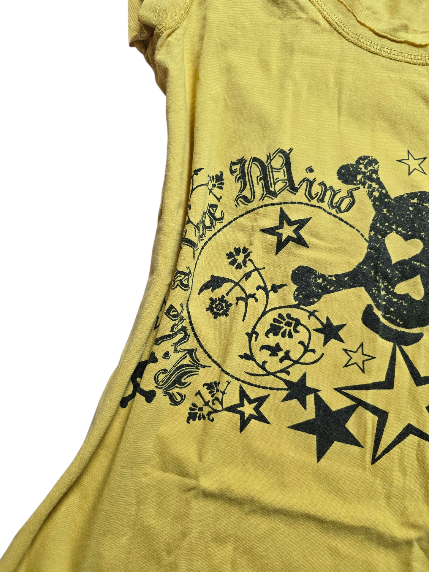 00s vintage emo yellow printed skull top - zimfriperie