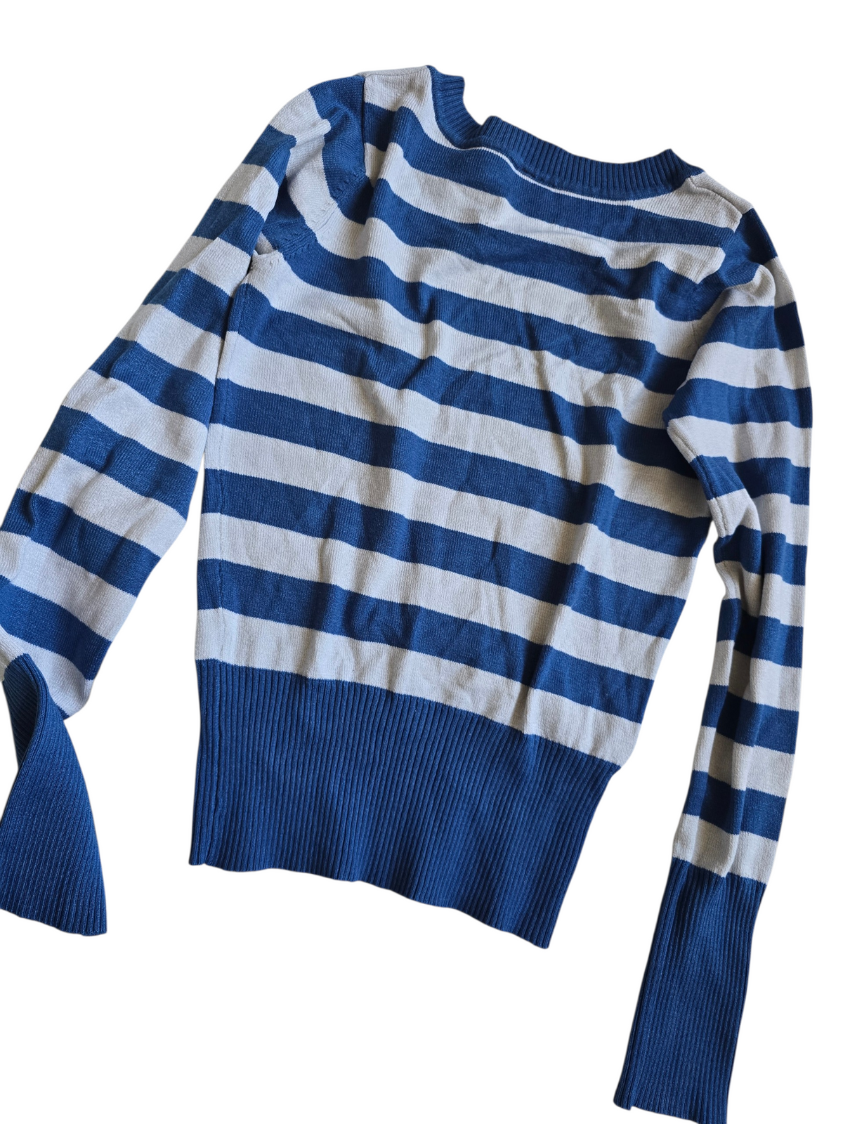 2000s vintage striped v-neck knit blue sweater