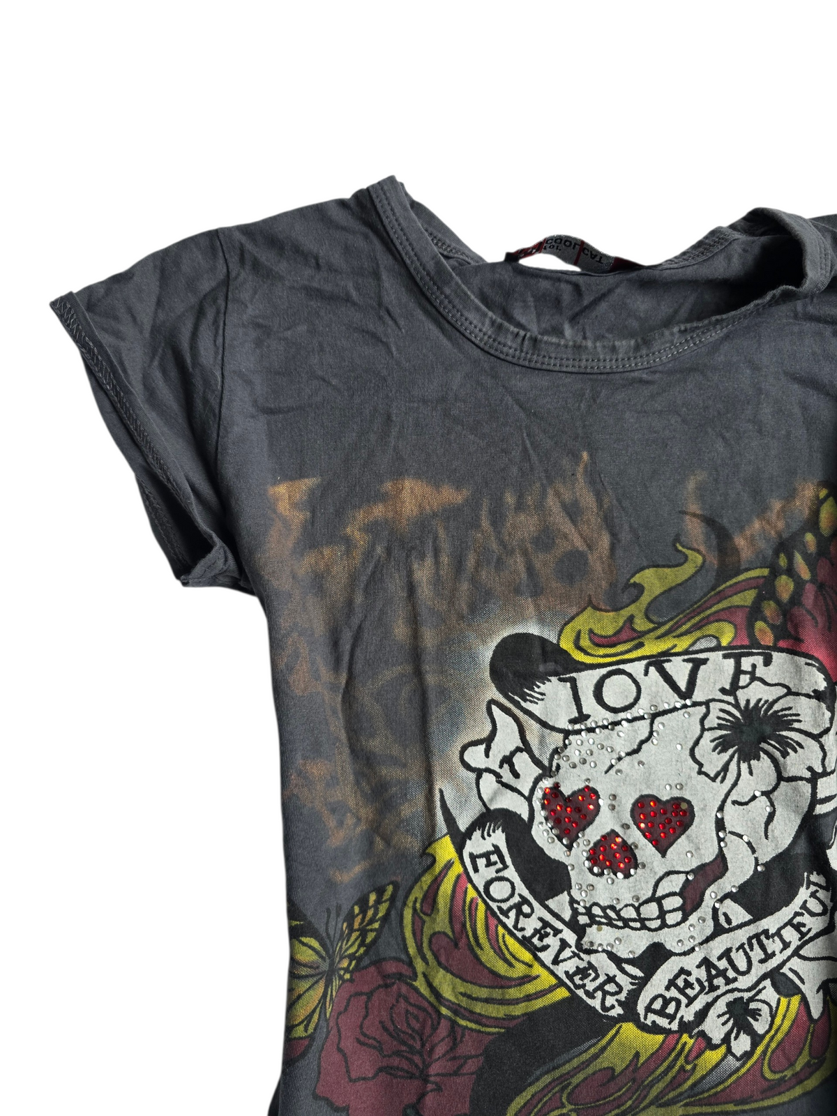 2000s vintage bro hoe rhinestone printed skull top